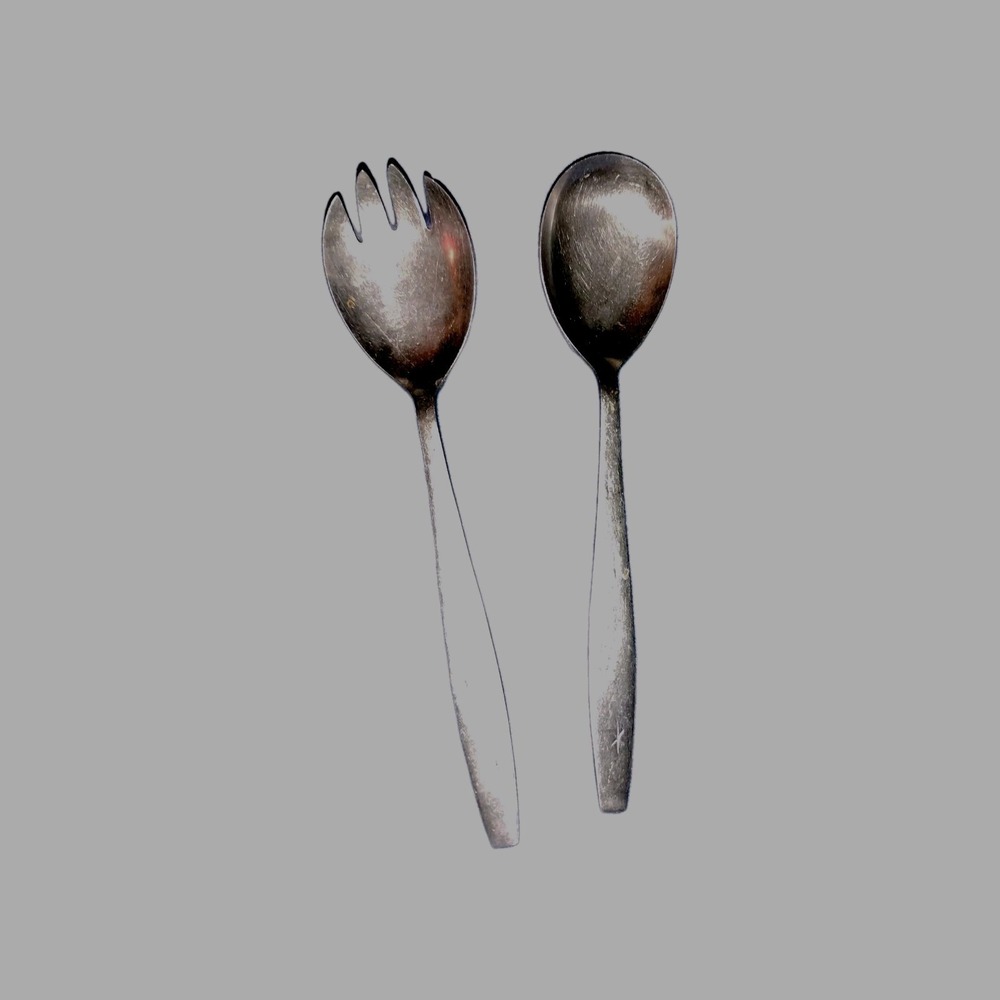 Stars Stainless Serving Silverware 2 pc Atomic Lg Spoon Spork Japan Discont PTC5